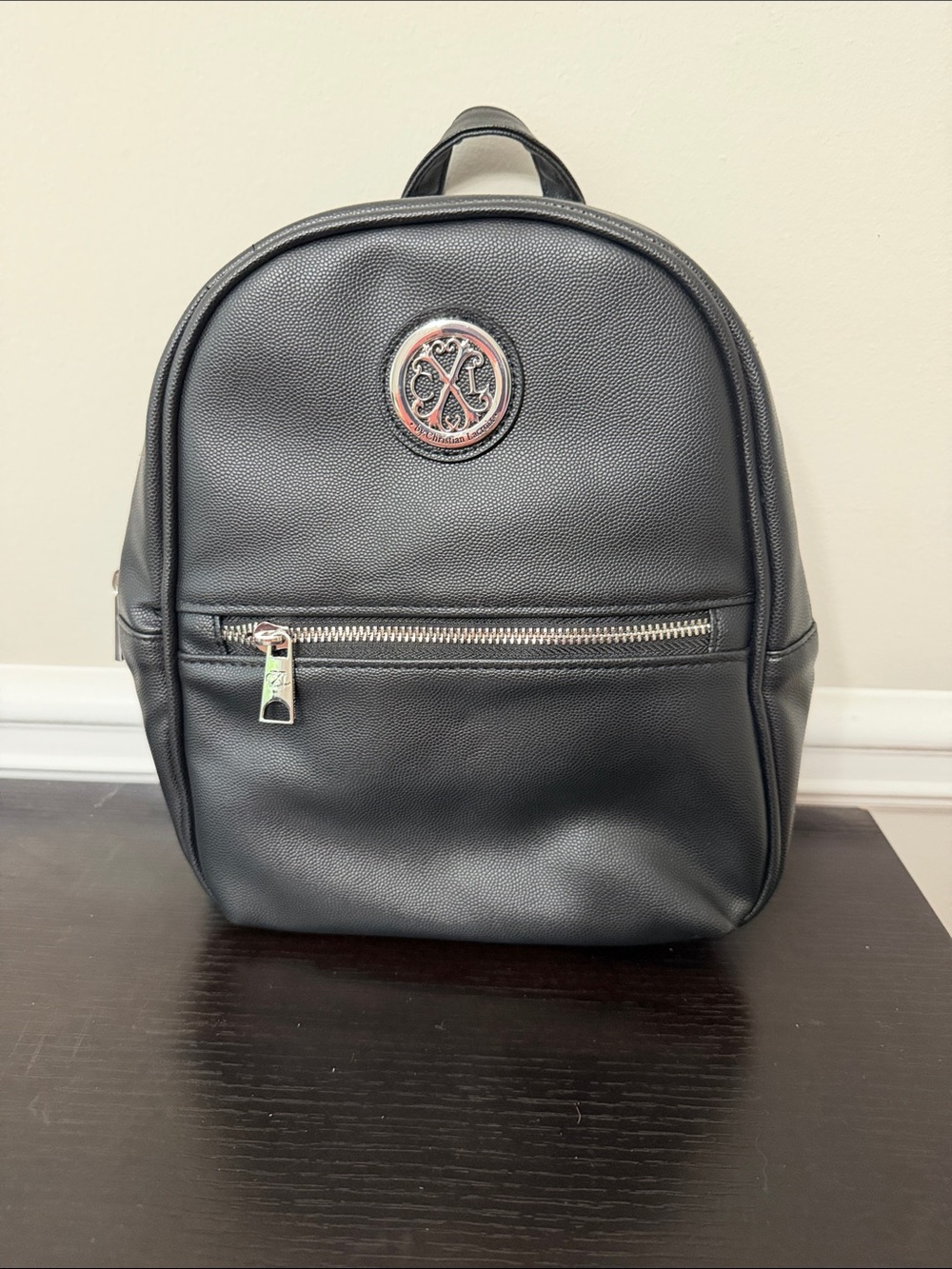 Christian Lacroix Black Mini Backpack with Silver Logo Accent